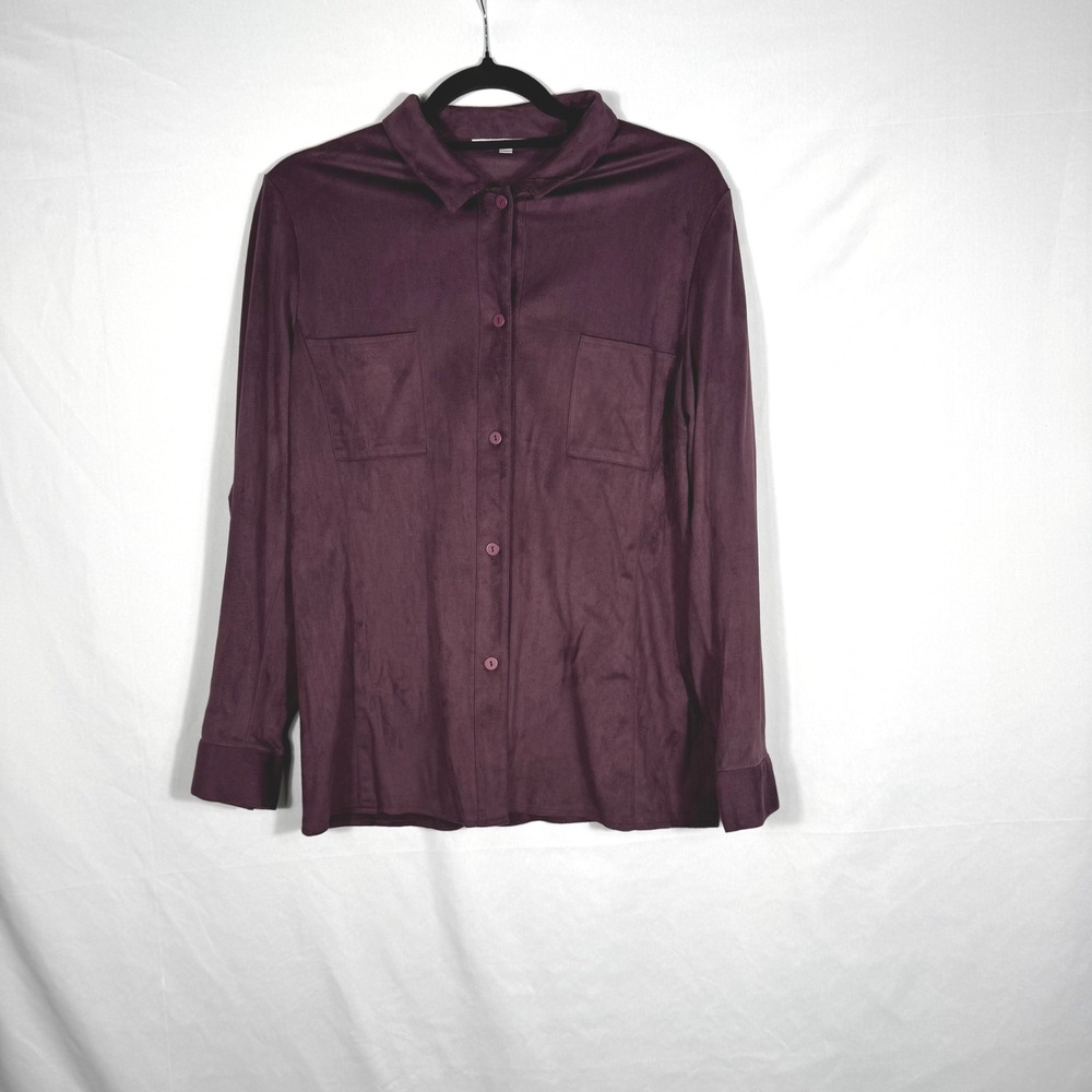 Worlds Apart Womens Button Down Shirt Long Sleeve Plum Sample Size M